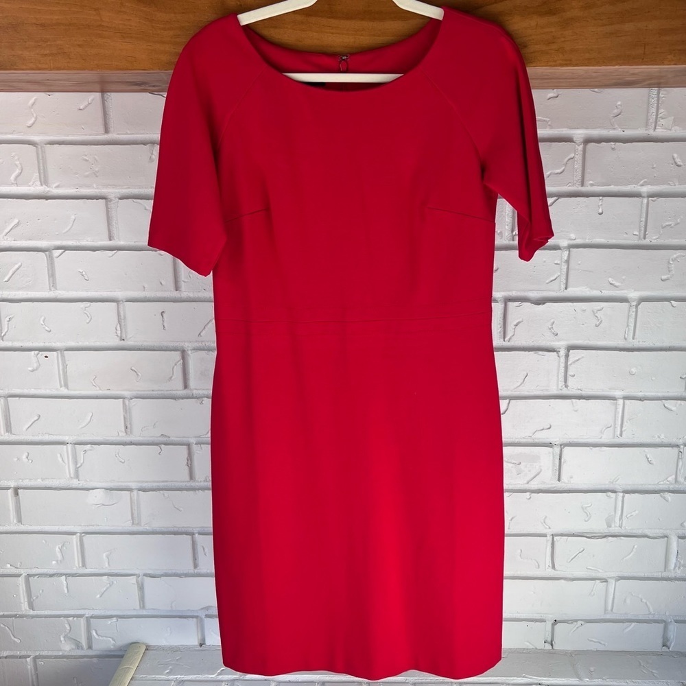 Talbots Round Neck Short Sleeve Ponte Sheath Back Zip Dress, Red, Size 4